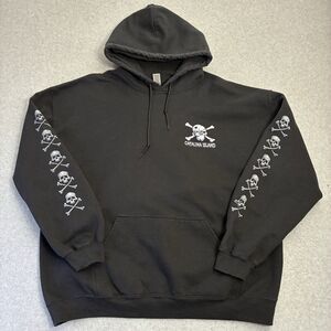 Catalina Island Skull Hoodie Mens XL Black Pirate Graphic Pullover Skull Sleeves